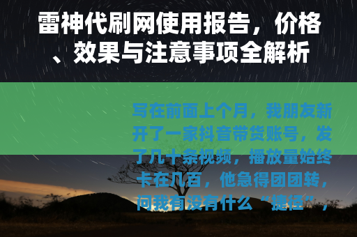 雷神代刷网使用报告，价格、效果与注意事项全解析