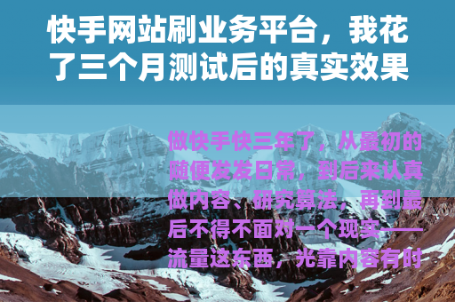 快手网站刷业务平台，我花了三个月测试后的真实效果与操作心得