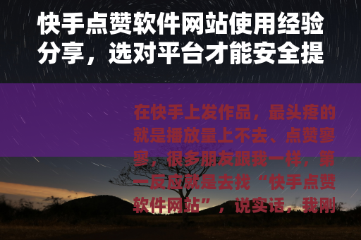 快手点赞软件网站使用经验分享，选对平台才能安全提升人气