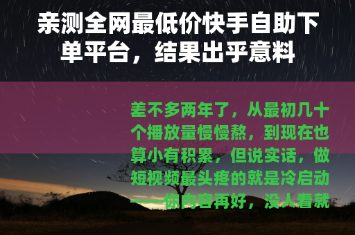 亲测全网最低价快手自助下单平台，结果出乎意料