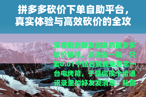 拼多多砍价下单自助平台，真实体验与高效砍价的全攻略指南
