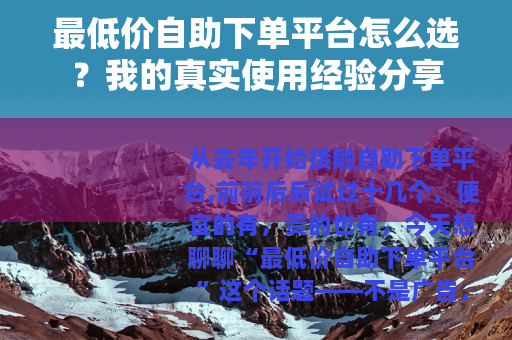 最低价自助下单平台怎么选？我的真实使用经验分享