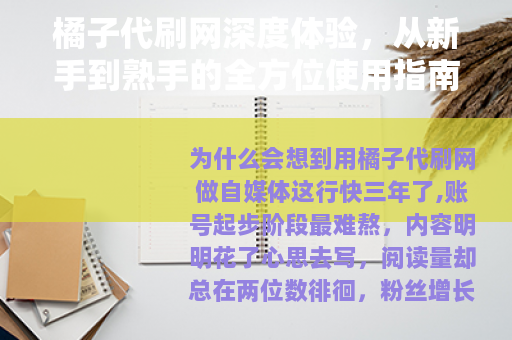 橘子代刷网深度体验，从新手到熟手的全方位使用指南
