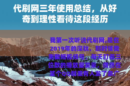 代刷网三年使用总结，从好奇到理性看待这段经历