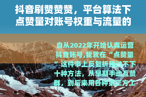 抖音刷赞赞赞，平台算法下点赞量对账号权重与流量的真实影响测试