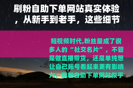 刷粉自助下单网站真实体验，从新手到老手，这些细节你必须知道