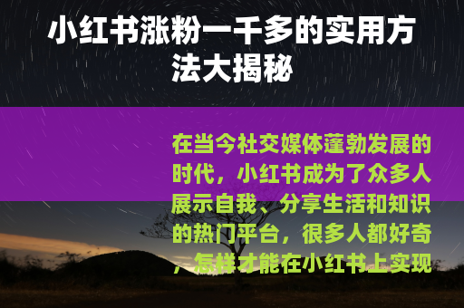 小红书涨粉一千多的实用方法大揭秘