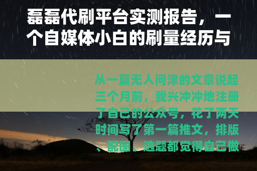 磊磊代刷平台实测报告，一个自媒体小白的刷量经历与思考分享