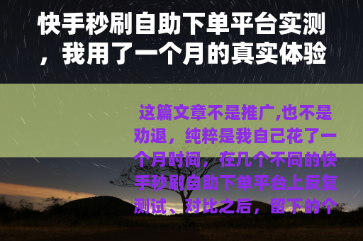 快手秒刷自助下单平台实测，我用了一个月的真实体验与操作细节