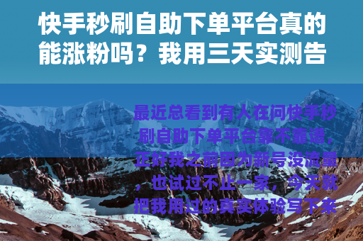 快手秒刷自助下单平台真的能涨粉吗？我用三天实测告诉你结果