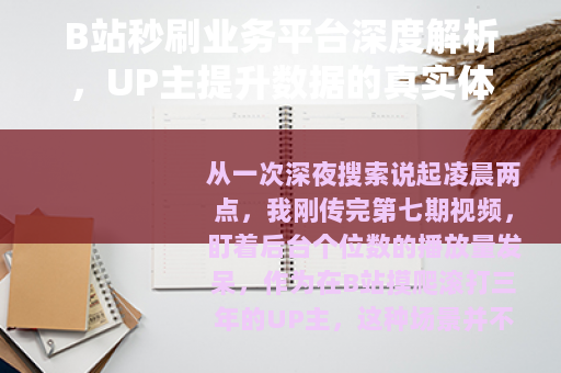 B站秒刷业务平台深度解析，UP主提升数据的真实体验与实用指南