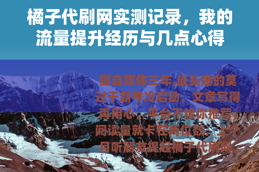 橘子代刷网实测记录，我的流量提升经历与几点心得