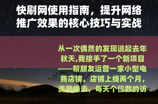 快刷网使用指南，提升网络推广效果的核心技巧与实战经验