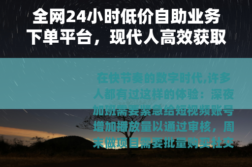 全网24小时低价自助业务下单平台，现代人高效获取服务的隐形助手