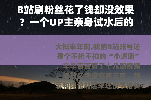 B站刷粉丝花了钱却没效果？一个UP主亲身试水后的真实复盘