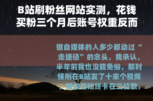 B站刷粉丝网站实测,花钱买粉三个月后账号权重反而下降了 B站刷粉丝网站实测,花钱买粉三个月后账号权重反而下降了
