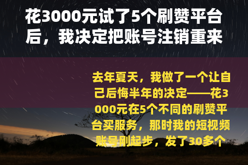 花3000元试了5个刷赞平台后，我决定把账号注销重来