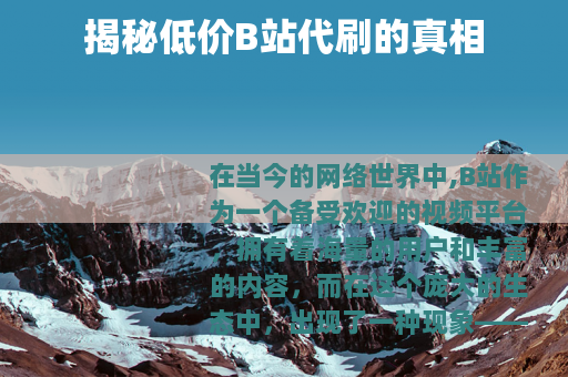 揭秘低价B站代刷的真相