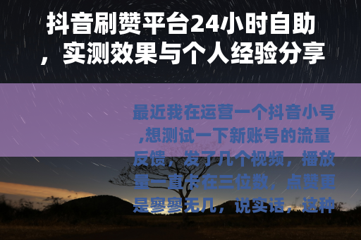 抖音刷赞平台24小时自助，实测效果与个人经验分享
