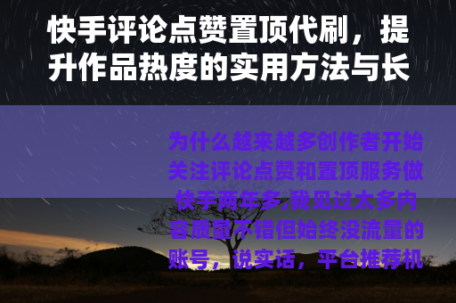 快手评论点赞置顶代刷，提升作品热度的实用方法与长期运营注意事项