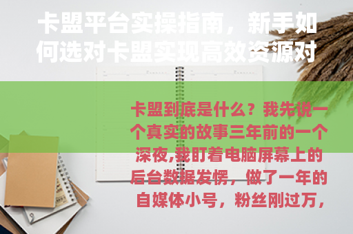 卡盟平台实操指南，新手如何选对卡盟实现高效资源对接