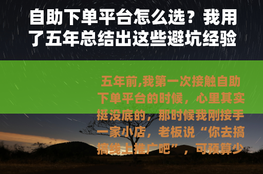 自助下单平台怎么选？我用了五年总结出这些避坑经验（新手必看）