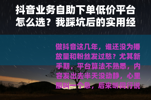 抖音业务自助下单低价平台怎么选？我踩坑后的实用经验分享