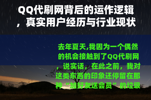 QQ代刷网背后的运作逻辑，真实用户经历与行业现状分析