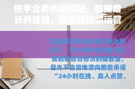 快手业务秒刷网站，数据增长的捷径，还是短视频运营者的认知误区？