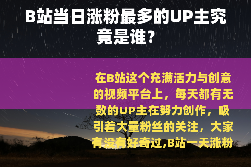 B站当日涨粉最多的UP主究竟是谁？