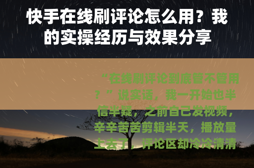 快手在线刷评论怎么用？我的实操经历与效果分享