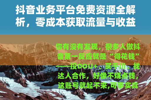 抖音业务平台免费资源全解析，零成本获取流量与收益的实操指南
