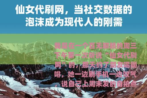 仙女代刷网,当社交数据的泡沫成为现代人的刚需 仙女代刷网,当社交数据的泡沫成为现代人的刚需