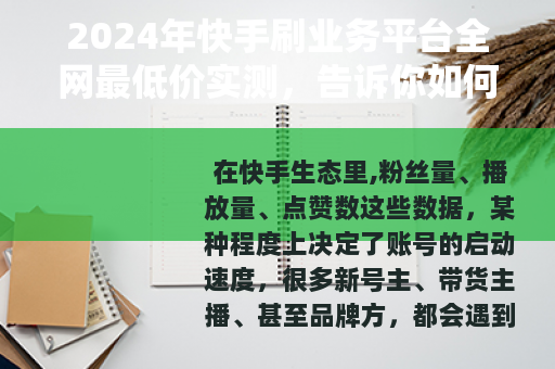 2024年快手刷业务平台全网最低价实测，告诉你如何选最划算
