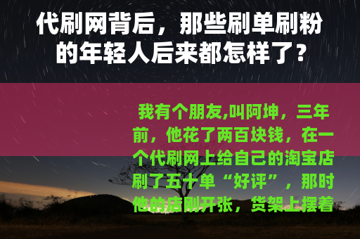 代刷网背后,那些刷单刷粉的年轻人后来都怎样了? 代刷网背后,那些刷单刷粉的年轻人后来都怎样了?