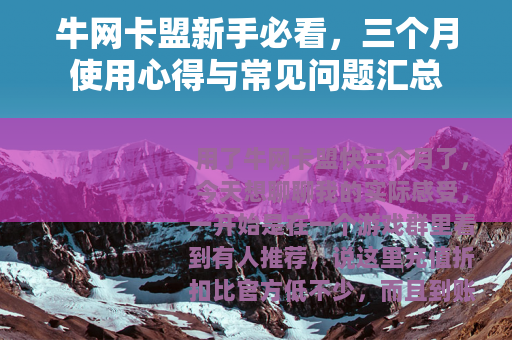 牛网卡盟新手必看，三个月使用心得与常见问题汇总