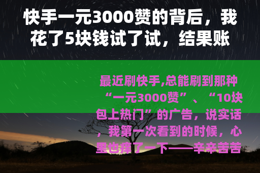 快手一元3000赞的背后，我花了5块钱试了试，结果账号废了