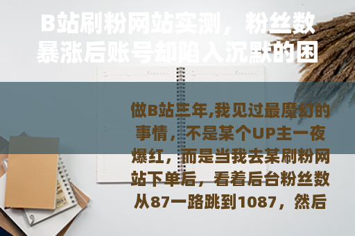 B站刷粉网站实测，粉丝数暴涨后账号却陷入沉默的困局