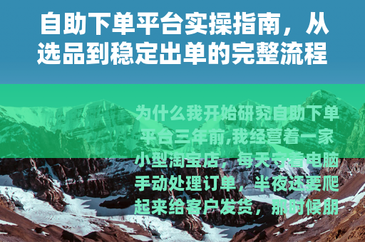 自助下单平台实操指南，从选品到稳定出单的完整流程拆解