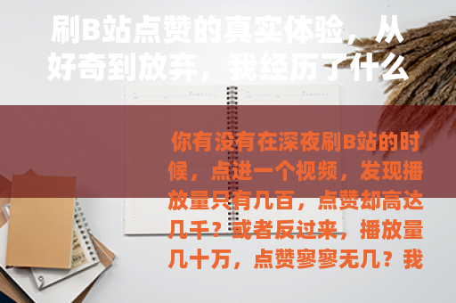 刷B站点赞的真实体验，从好奇到放弃，我经历了什么