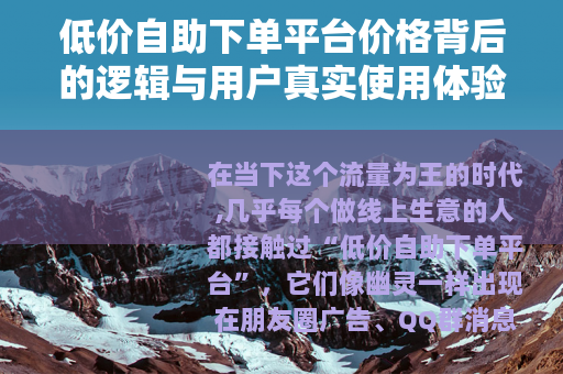 低价自助下单平台价格背后的逻辑与用户真实使用体验分享