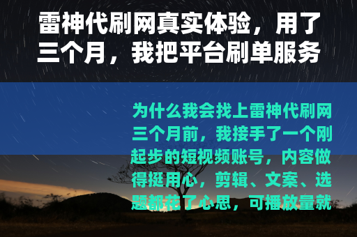雷神代刷网真实体验，用了三个月，我把平台刷单服务全摸透了