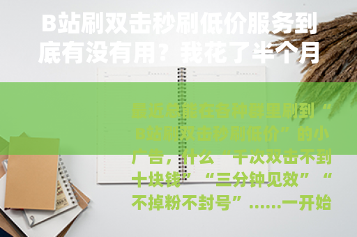 B站刷双击秒刷低价服务到底有没有用？我花了半个月实测告诉你