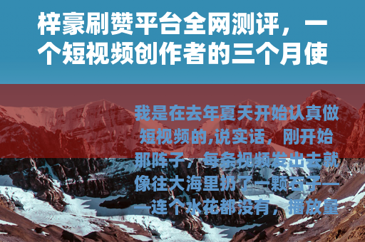 梓豪刷赞平台全网测评，一个短视频创作者的三个月使用总结