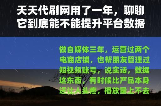 天天代刷网用了一年，聊聊它到底能不能提升平台数据