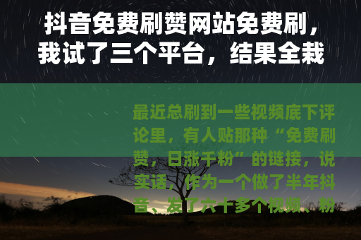 抖音免费刷赞网站免费刷，我试了三个平台，结果全栽了