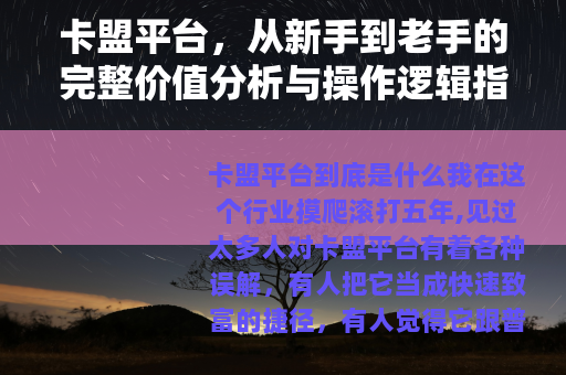 卡盟平台，从新手到老手的完整价值分析与操作逻辑指南