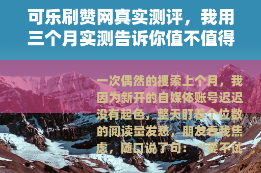 可乐刷赞网真实测评，我用三个月实测告诉你值不值得入手