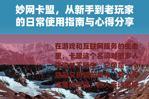 妙网卡盟，从新手到老玩家的日常使用指南与心得分享