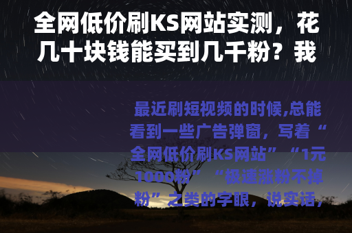 全网低价刷KS网站实测，花几十块钱能买到几千粉？我试了三个平台